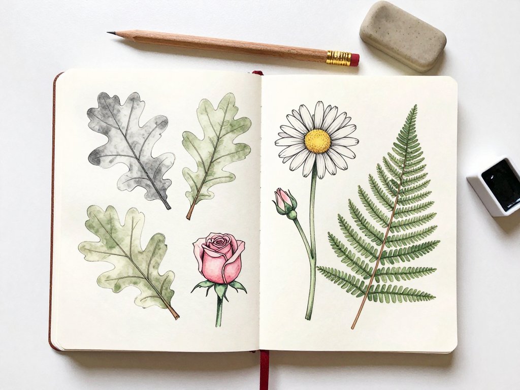 Botanical Illustration: Leaves, Flowers, and Ferns