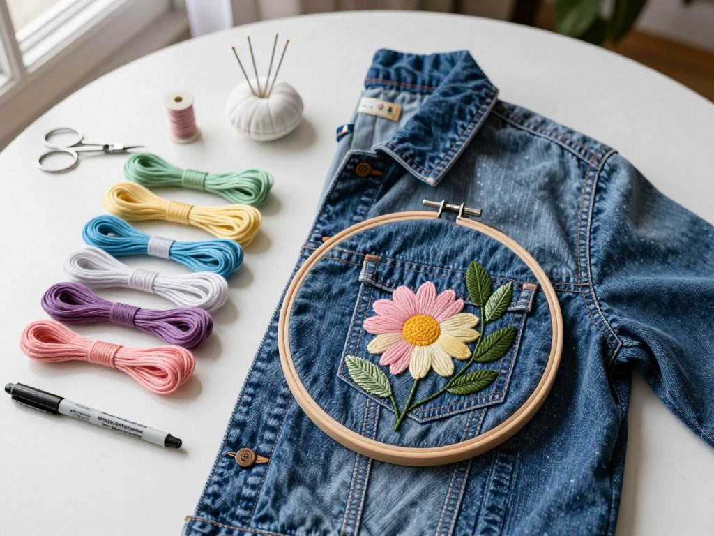 Clothing Embroidery: Stitch Flowers on Denim