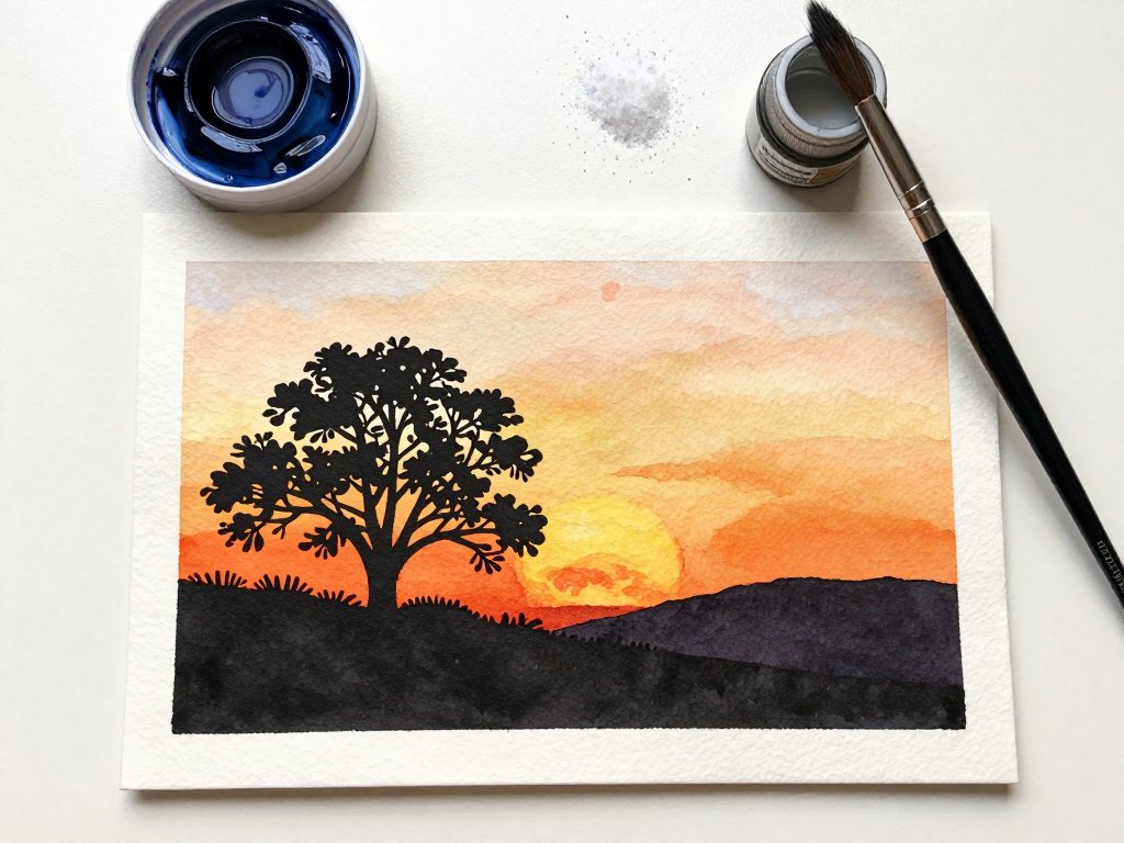Watercolor Silhouette Art: Simple Dramatic Scenes